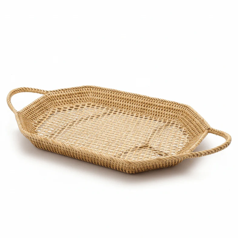 AKDC Rectangular Handwoven Rattan Basket with Handle – Elegant Beige Color, Premium Storage Basket for Modern & Classic Interiors, 31 × 21 cm
