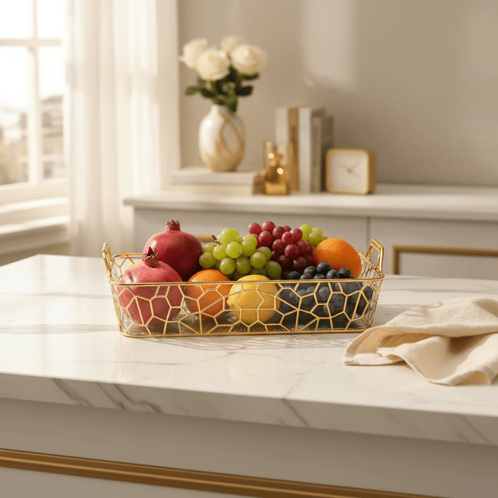 AKDC Rectangular Plastic Storage Tray – 30×19×6cm (Gold & Transparent) - Image 2
