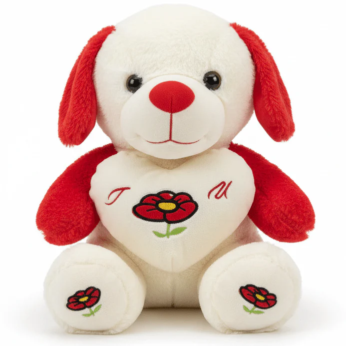 AKDC Red and Cream Color Dog Soft Plush Toy – 30 cm Stuffed Animal for Kids