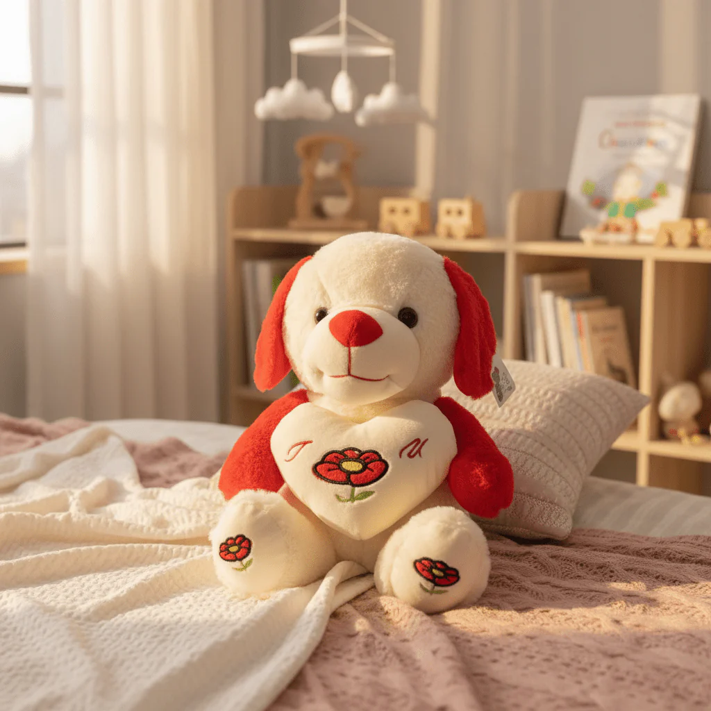AKDC Red and Cream Color Dog Soft Plush Toy – 30 cm Stuffed Animal for Kids - Image 2