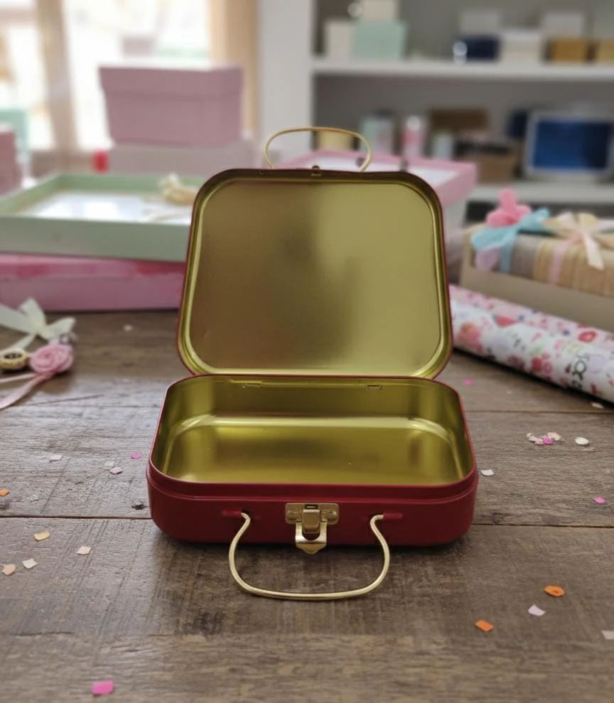 AKDC Red Metal Xmas Gift Box 20×15 cm – Bag Shape Holiday Gift Container - Image 2