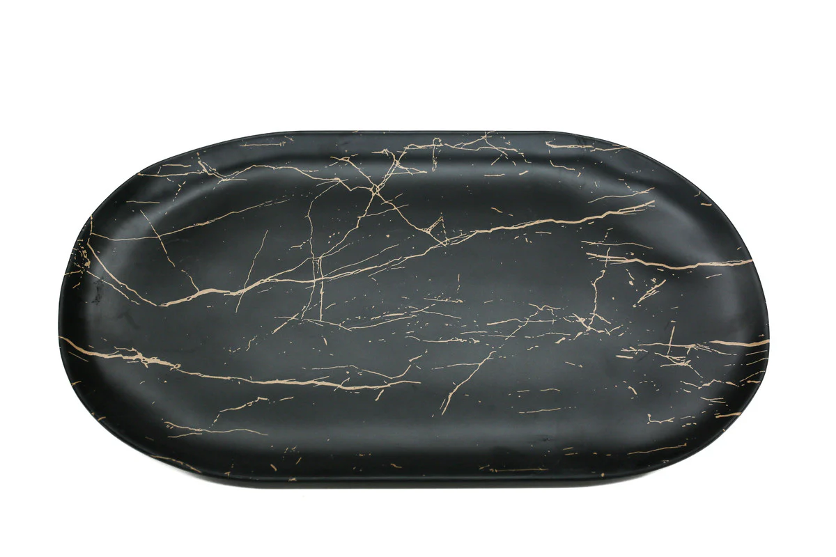 AKDC-Rk Melamine Oval Platter Rkm029 Black and Golden Strips