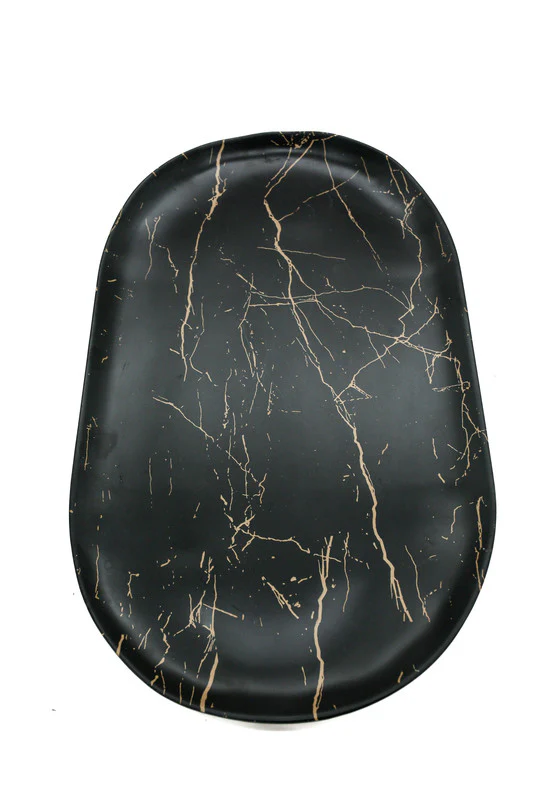 AKDC-Rk Melamine Oval Platter Rkm029 Black and Golden Strips - Image 2