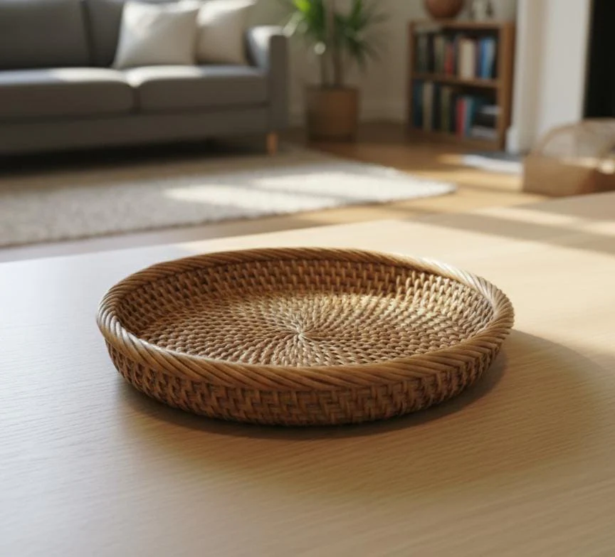 AKDC Round Bamboo Tray 24 cm – Eco-Friendly Wooden Serving & Display Tray