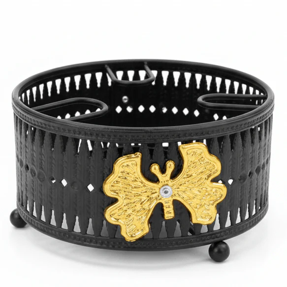 AKDC Round Black Metal Candle Burner for Essential Oils, Wax Melts & Home Fragrance – 14x6cm