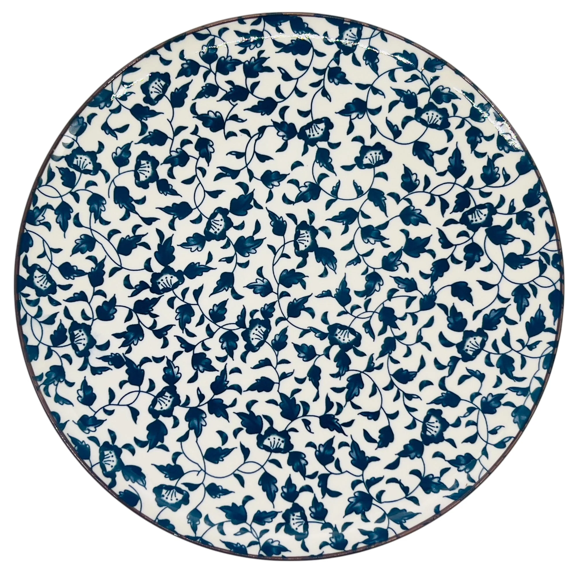 AKDC Round Ceramic Plate 22cm*2cm, White and Blue Floral Designs - Image 2