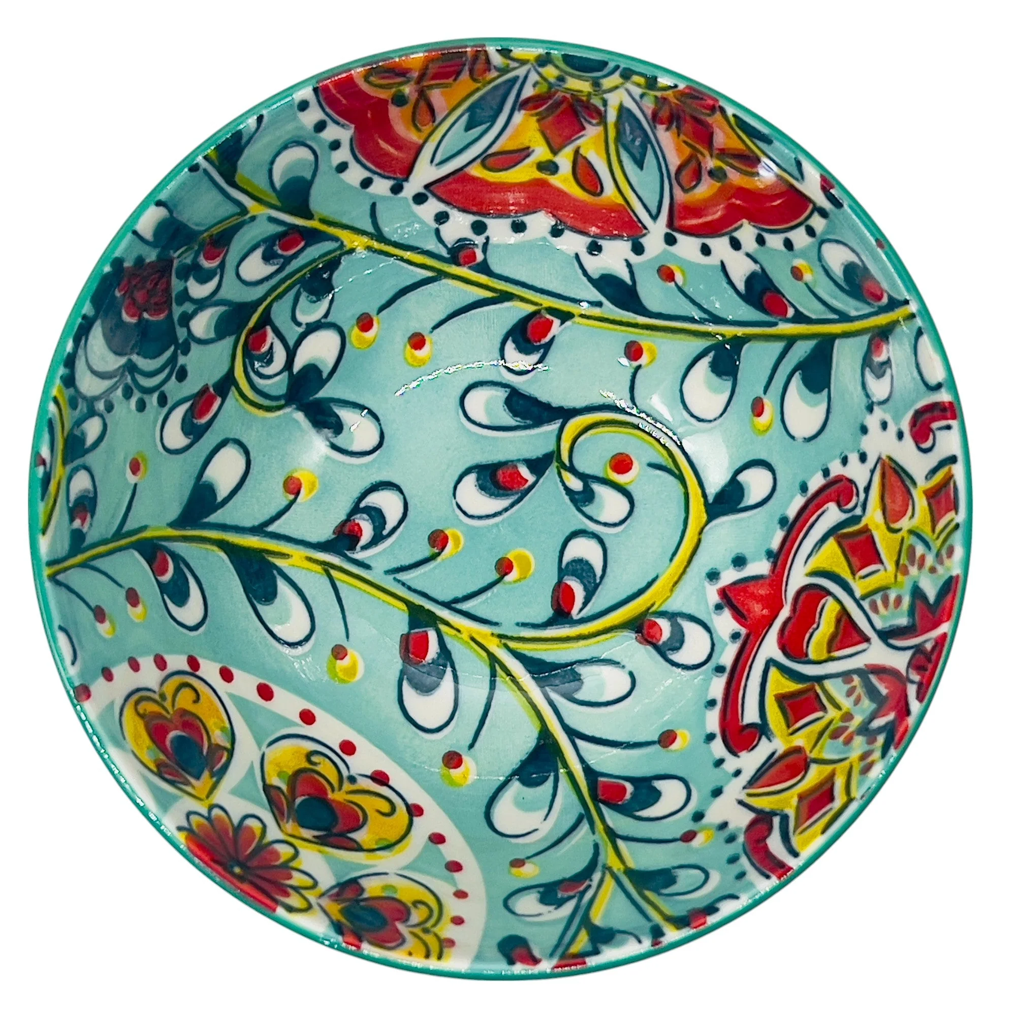 AKDC Round Ceramic Soup Bowl 12cm*6cm, Teal and Multicolour Floral Designs - Image 3