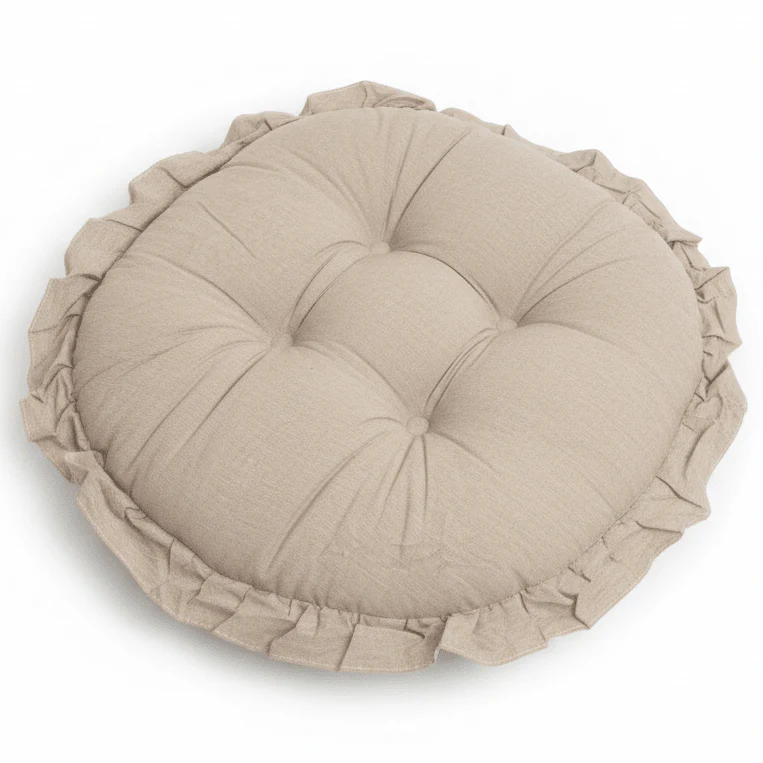 AKDC Round Cotton Linen Blend Beige Chair Cushion Soft Durable Seat Pad for Dining Chairs and Stools 35 cm