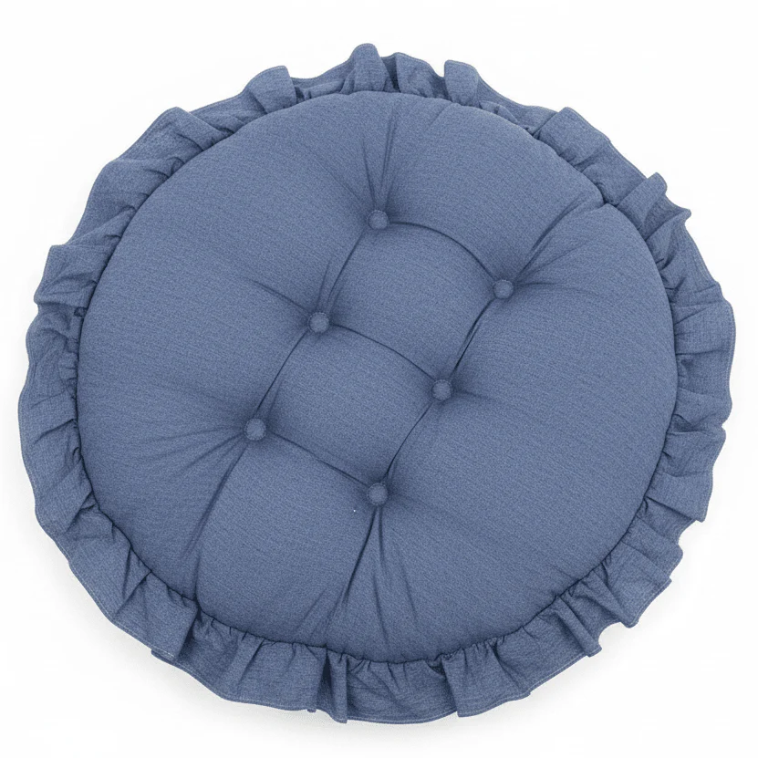 AKDC Round Cotton Linen Blend Denim Blue Seat Cushion Breathable Comfortable Chair Pad for Home Seating  35 cm