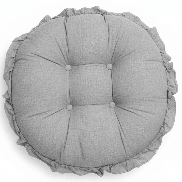 AKDC Round Cotton Linen Blend Light Heather Grey Cushion Soft Neutral Chair Pad for Home and Office Seating 35 cm