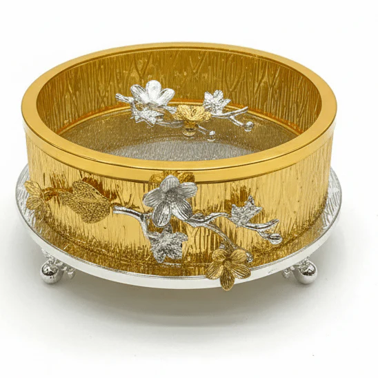 AKDC Round Decorative Candy Box Metal with Glass Cover – Premium Treat Display Jar 20 cm