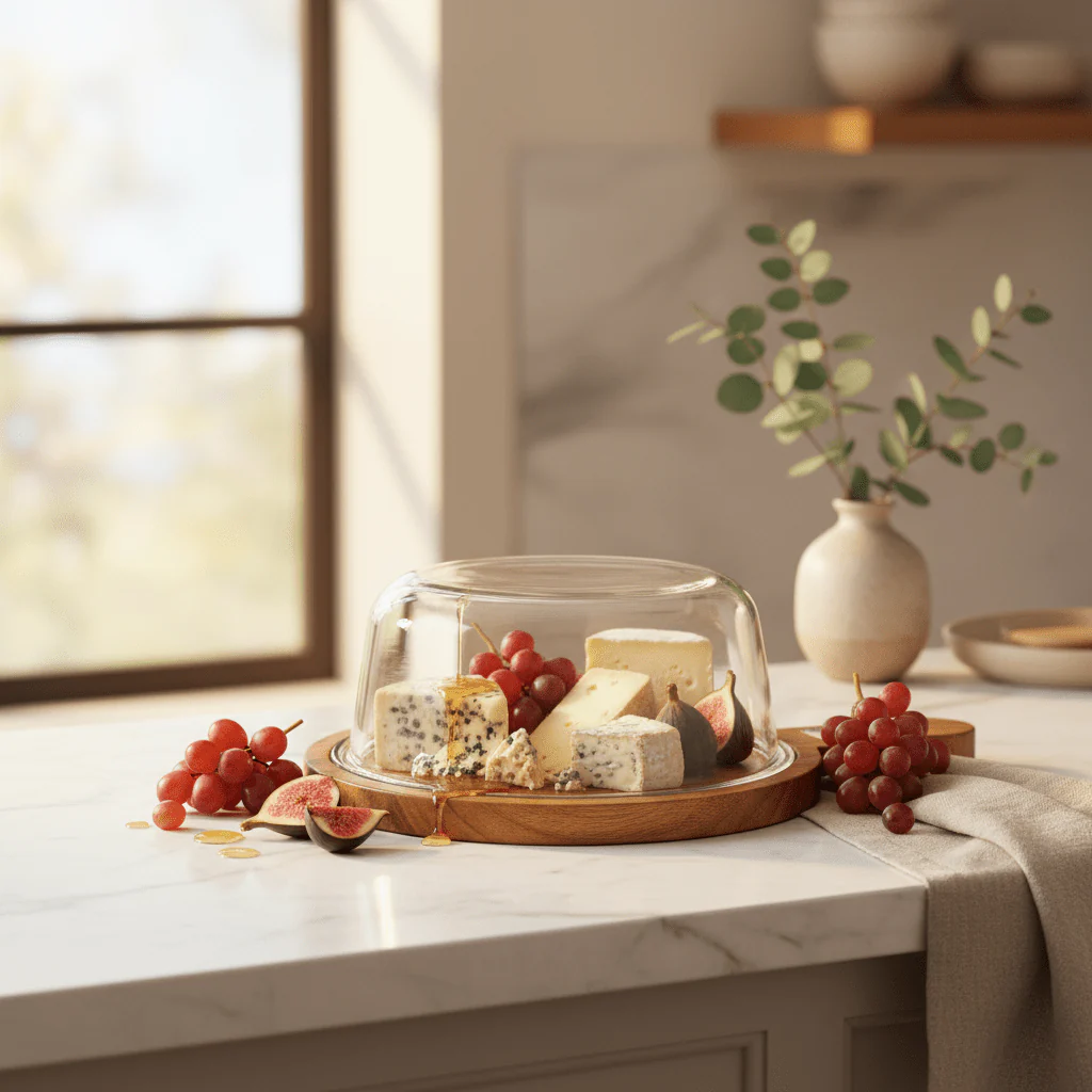 AKDC Round Glass Butter Dish with Wooden Base – Stylish Butter Storage Dish with Durable Wooden Base 17×7.5 cm - Image 2