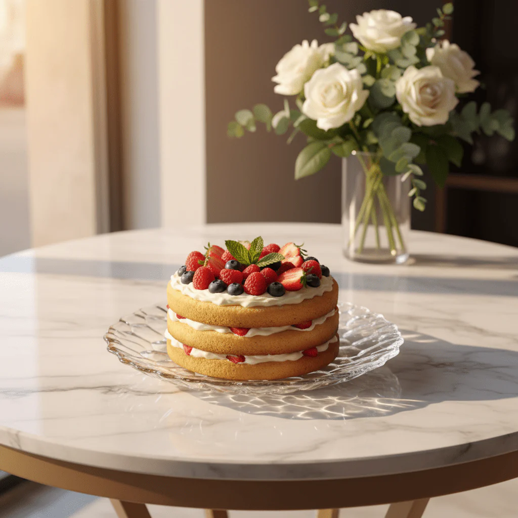 AKDC Round Glass Cake Plate – Classic Serving Plate for Cakes, Pastries & Desserts 20 cm - Image 2