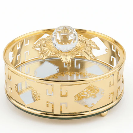 AKDC Round Gold Metal & Glass Candy Jar – Elegant Decorative Sweet Storage Container 15 cm