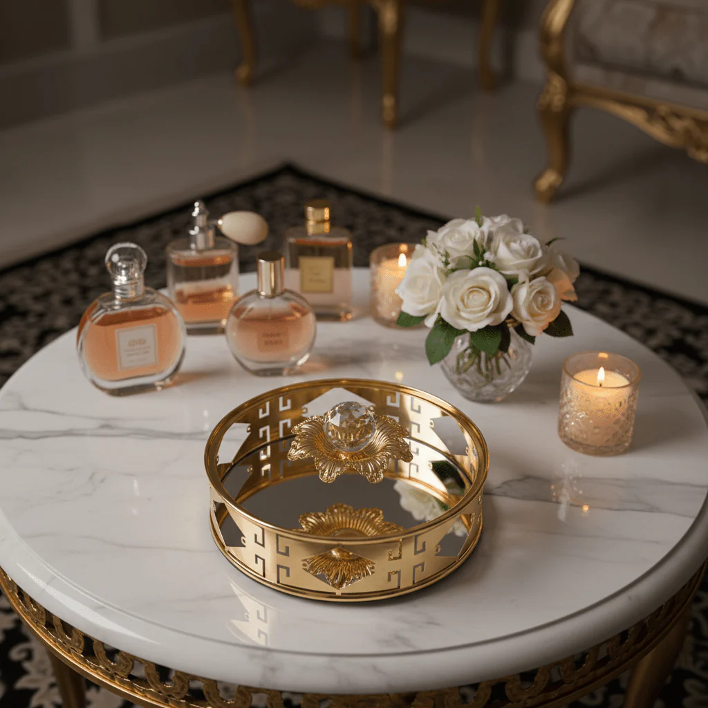 AKDC Round Gold Metal & Glass Candy Jar – Elegant Decorative Sweet Storage Container 15 cm - Image 2