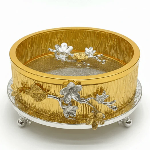 AKDC Round Luxury Candy Container Metal with Glass Lid – Stylish Serving & Storage Solution 25 cm