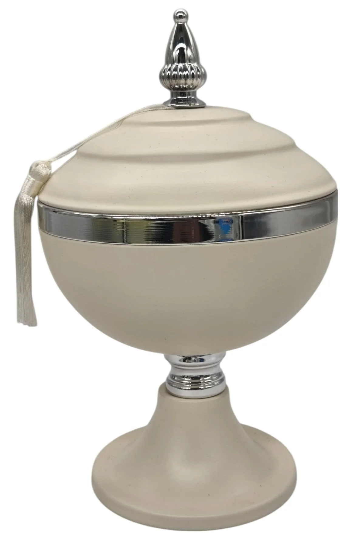 AKDC Round Metal Footed Candy Bowl with Lid 15cm*25cm, Ivory/Silver
