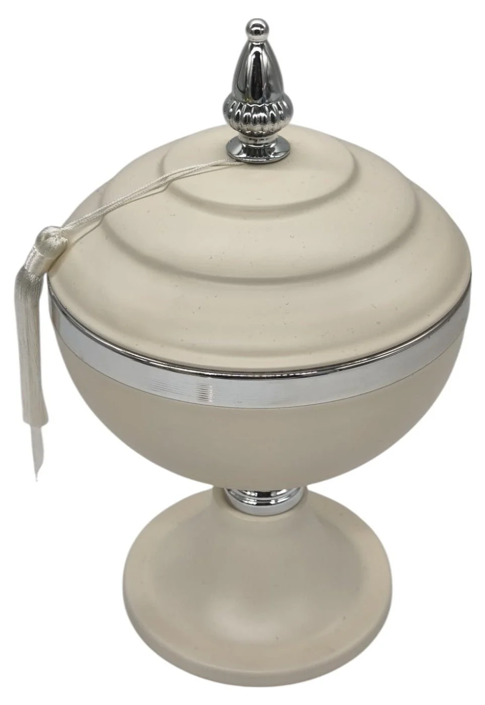 AKDC Round Metal Footed Candy Bowl with Lid 15cm*25cm, Ivory/Silver - Image 2