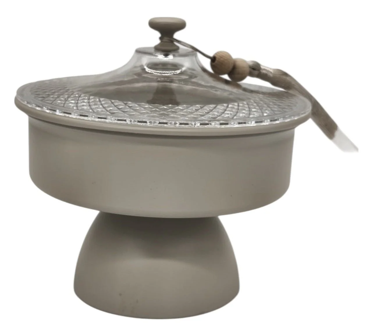 AKDC Round Metal Footed Candy Bowl with Transparent Lid 18cm*18cm, Ivory