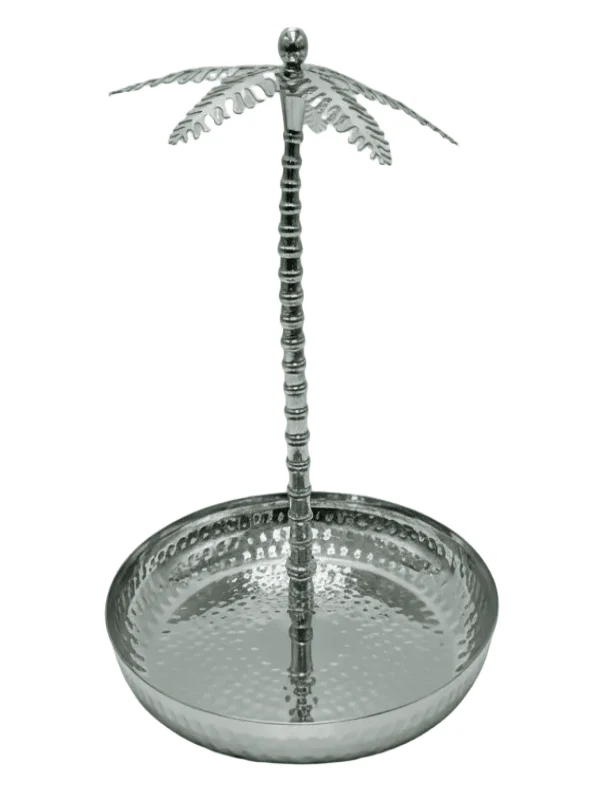 AKDC Round Metal Serving Tray – Elegant Silver Finish, Multipurpose Tray for Dining & Décor, 24 × 29 cm