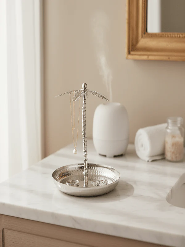 AKDC Round Metal Serving Tray – Elegant Silver Finish, Multipurpose Tray for Dining & Décor, 24 × 29 cm - Image 2
