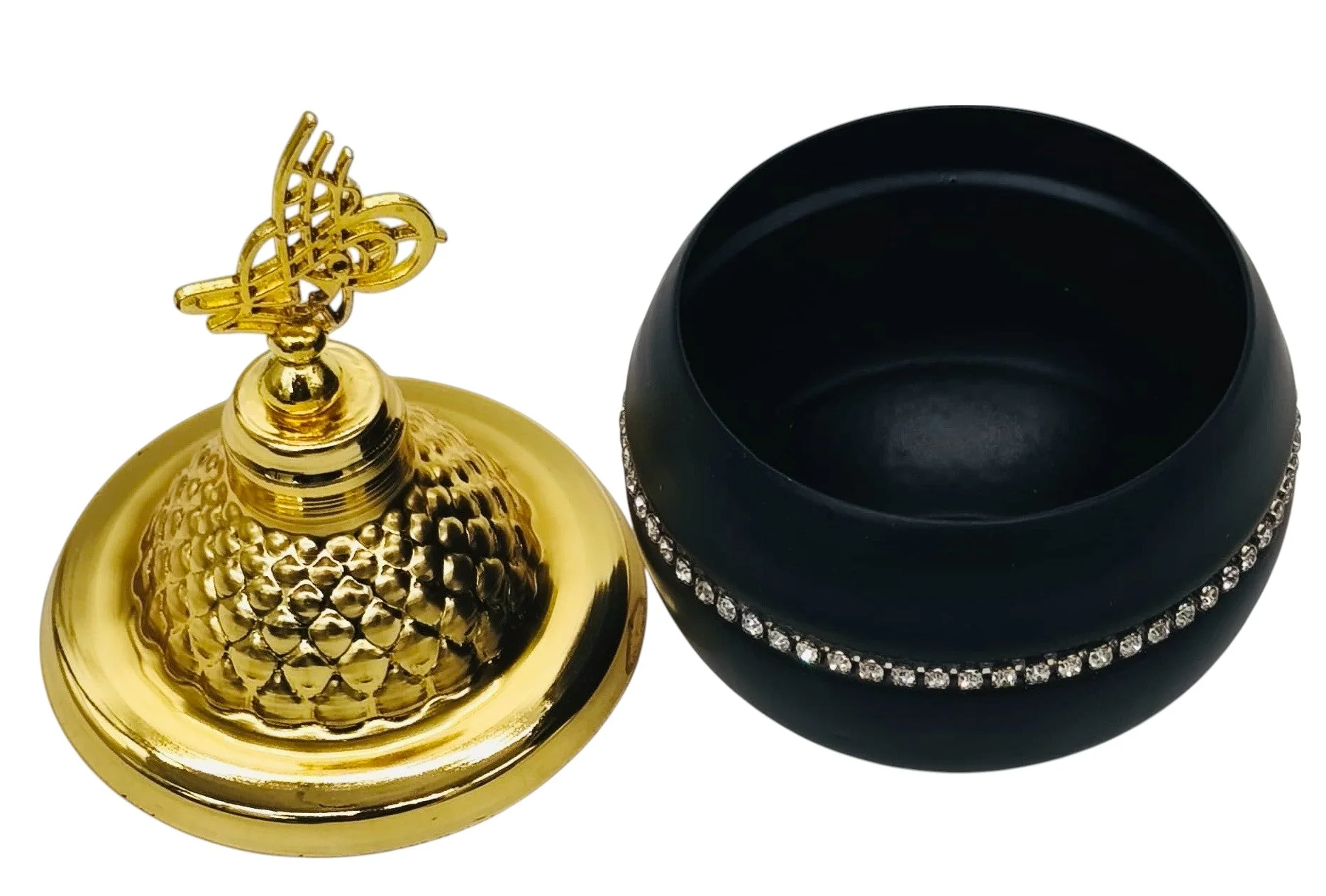 AKDC Round Metal Sugar Pot 15cm*7cm, Black/Gold - Image 3