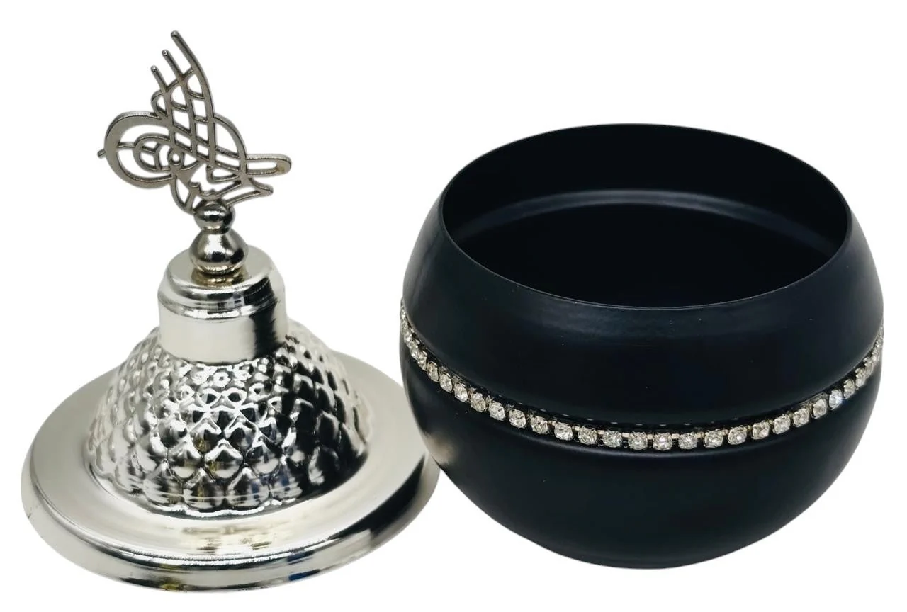 AKDC Round Metal Sugar Pot 15cm*7cm, Black/Silver - Image 3