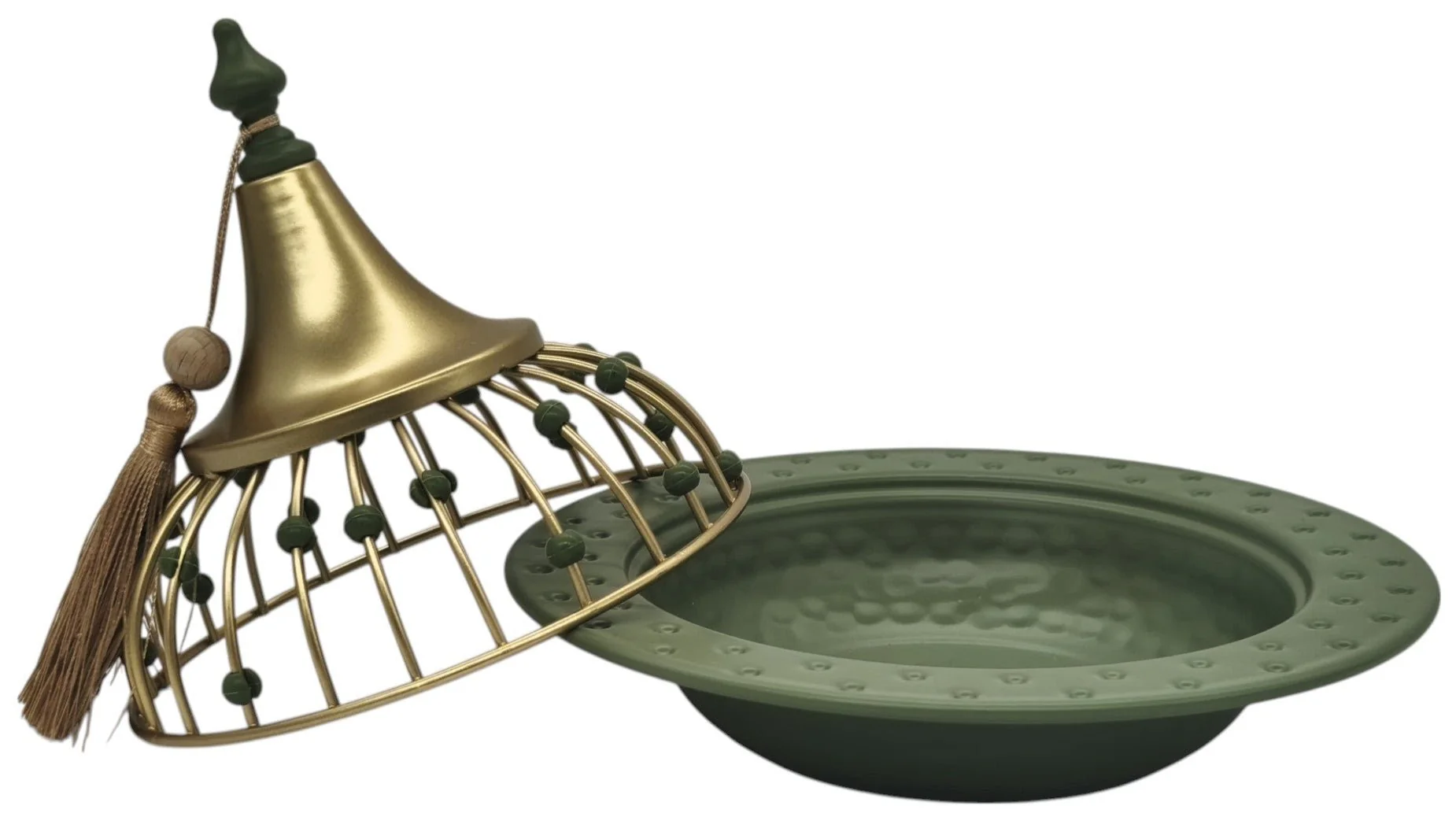 AKDC Round Metal Tajine with Dome 20cm*18cm, Green/Golden - Image 2