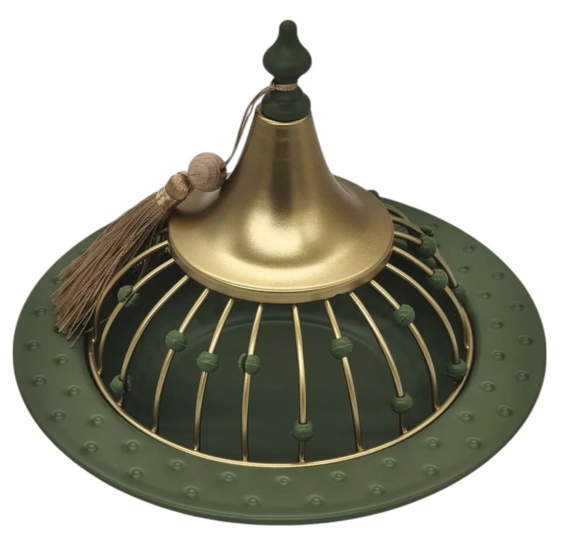 AKDC Round Metal Tajine with Dome 18cm*18cm, Green/Golden