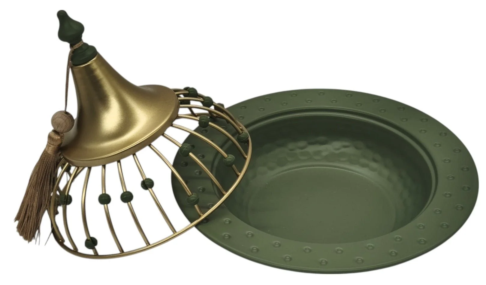 AKDC Round Metal Tajine with Dome 18cm*18cm, Green/Golden - Image 2