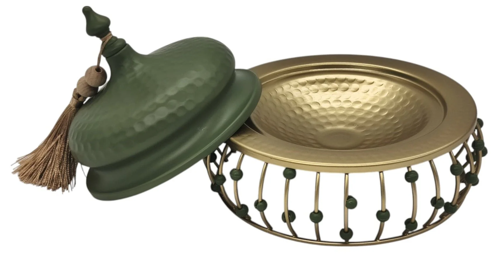 AKDC Round Metal Tajine with Lid 18cm*16cm, Green/Golden - Image 2
