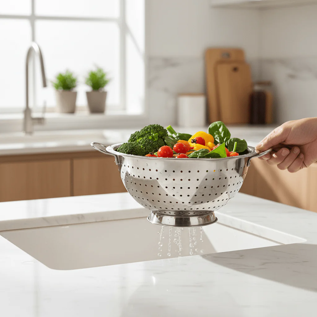 AKDC Round Stainless Steel Colander With Handle-27cm - Image 2