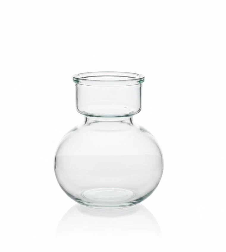 AKDC Round Transparent Glass Vase – 18.5 cm Clear Decorative Flower Holder