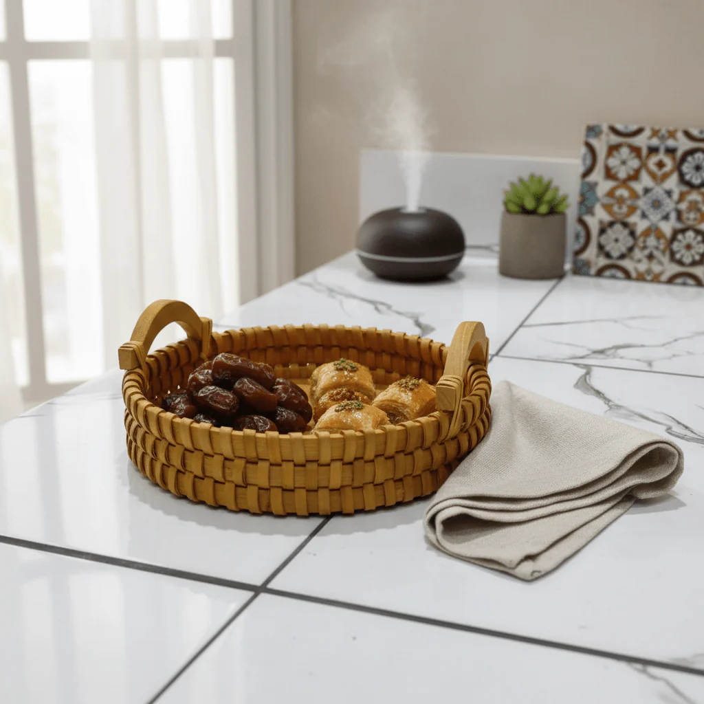 AKDC Round Wooden Basket with Handle – Natural Brown Finish, Classic Rustic Storage & Serving Basket, 26 × 6 cm - Image 2