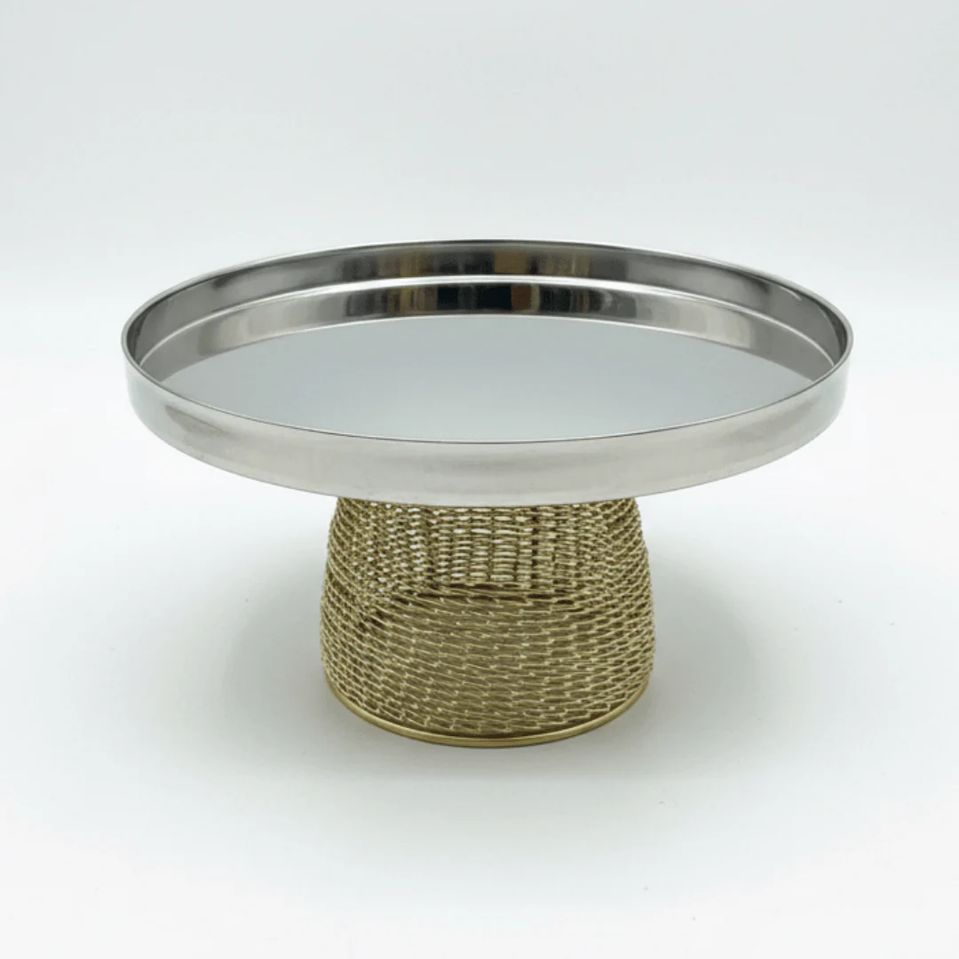 AKDC Royal Gold-Footed Stainless Steel Serving Tray – Luxury Dessert Presentation Stand for Weddings & Parties – 20 × 12 cm