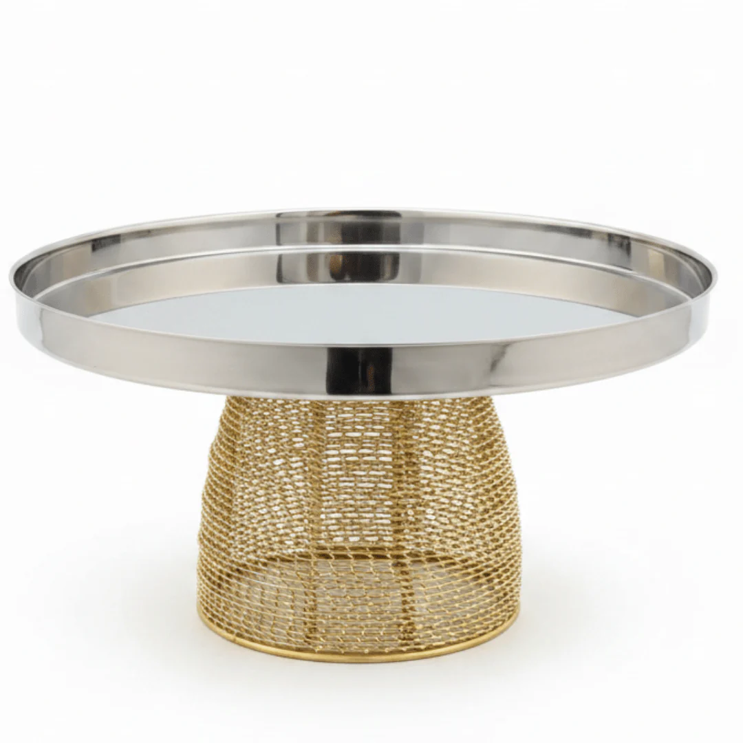 AKDC Royal Gold-Footed Stainless Steel Serving Tray – Premium Elevated Dessert Stand for Events & Catering – 26 × 14 cm
