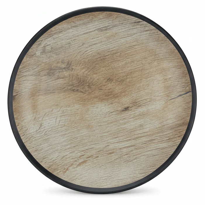 AKDC Rustic Wood Print Black Round Melamine Soup Plate 8.5 Inch Compact  Plate for Daily Use