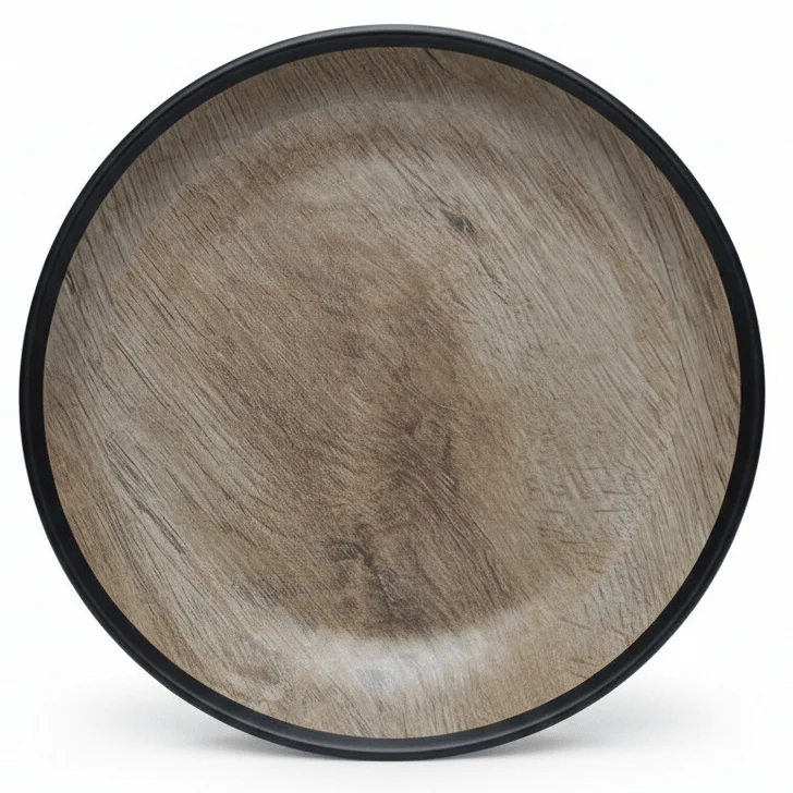 AKDC Rustic Wood Print Black Round Melamine Soup Plate 9.7 Inch Deep Dish for Soups Salads and Pasta