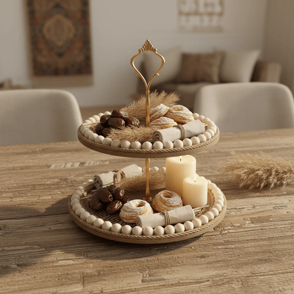 AKDC Rustic Wooden Two-Tier Cake Stand with Natural Finish for Dessert and Pastry Display – 25×24×18 cm - Image 2
