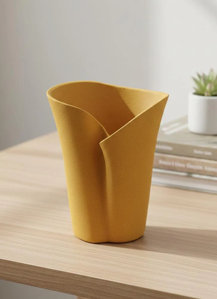 AKDC Sand Color Hard Plastic Flower Vase – Modern Curved Decorative Design – 24×17 cm - Image 2