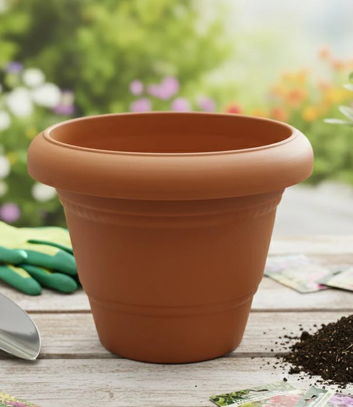 AKDC Sand Color Round Plastic Plant Pot – Simple & Durable Planter – 17 cm - Image 2