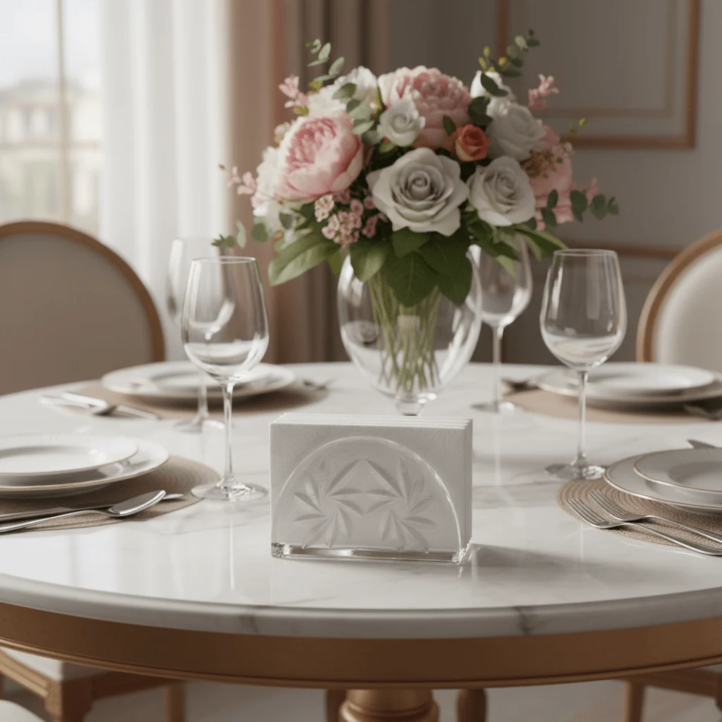 AKDC semi circle Glass Napkin Holder – Premium Decorative Tabletop Tissue Stand for Dining & Home Décor 10×12 cm - Image 2