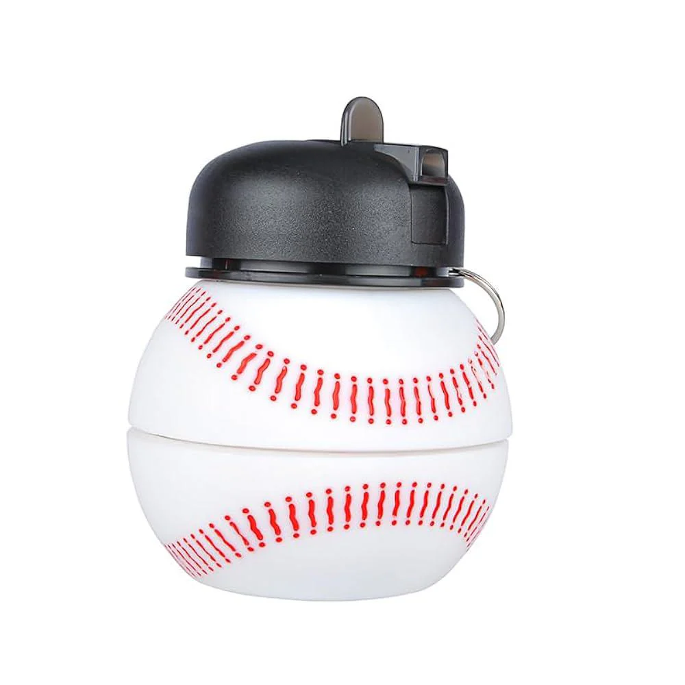 AKDC Silicone Expandable Water Bottle 500ml, Baseball Shaped, White