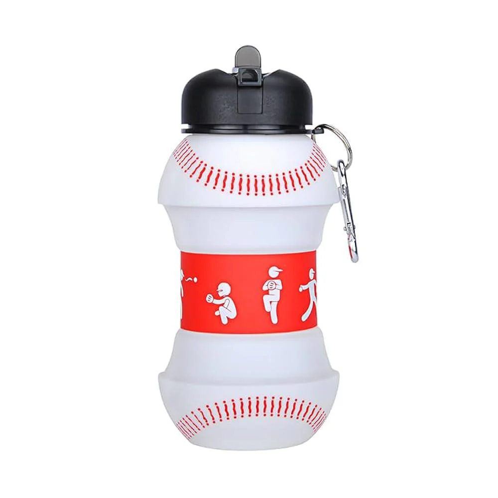 AKDC Silicone Expandable Water Bottle 500ml, Baseball Shaped, White - Image 2