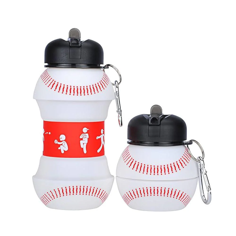 AKDC Silicone Expandable Water Bottle 500ml, Baseball Shaped, White - Image 3