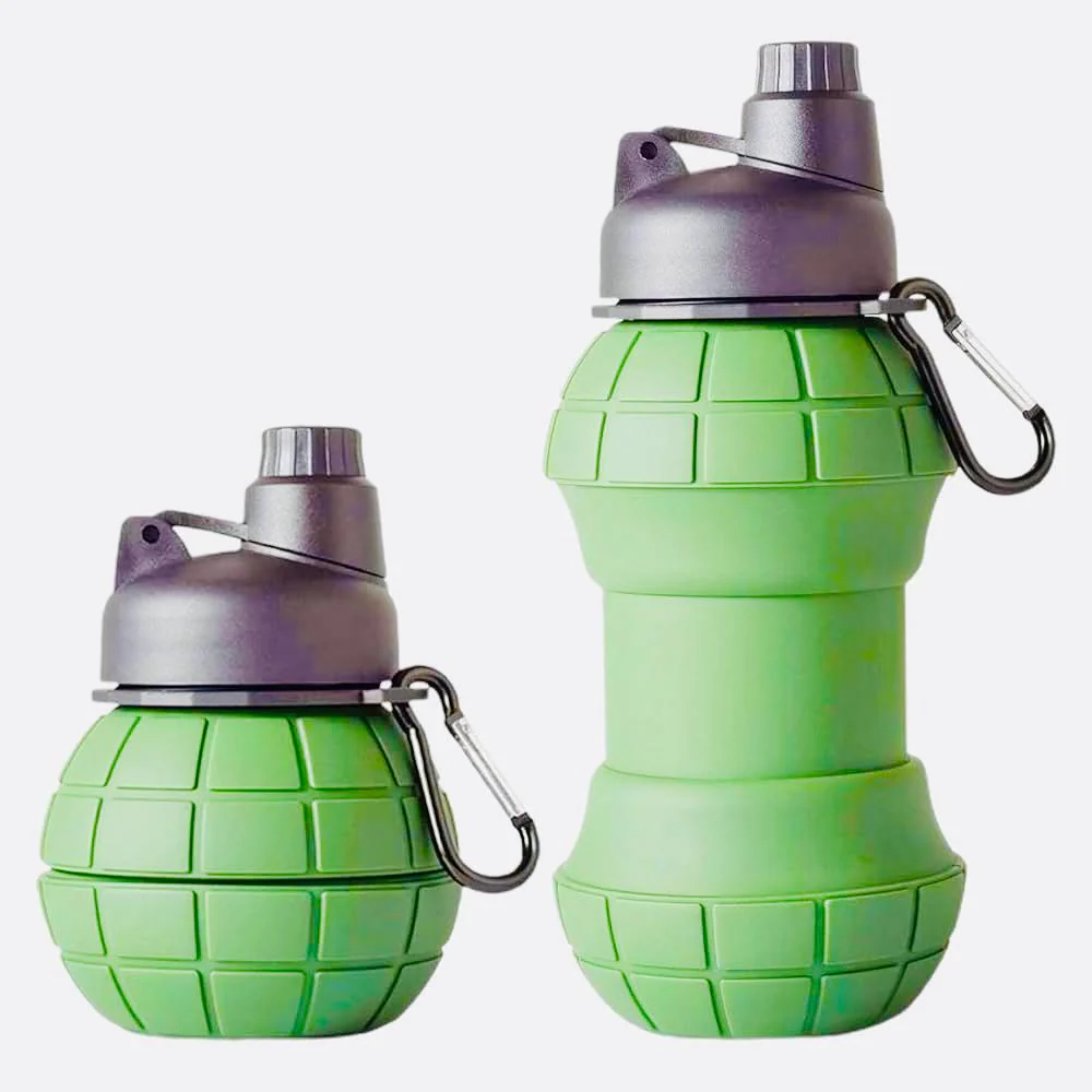 AKDC Silicone Expandable Water Bottle 500ml, Granade Shaped, Green - Image 3