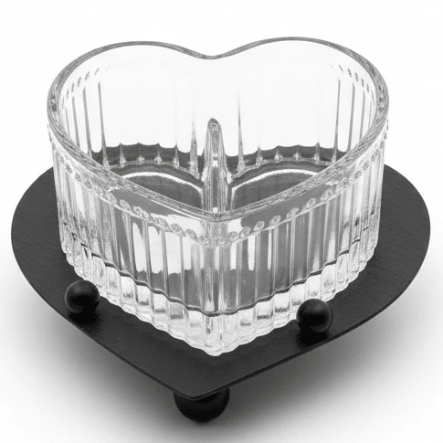 AKDC silver heart shape metal and glass candy bowl 9.5*7.5cm