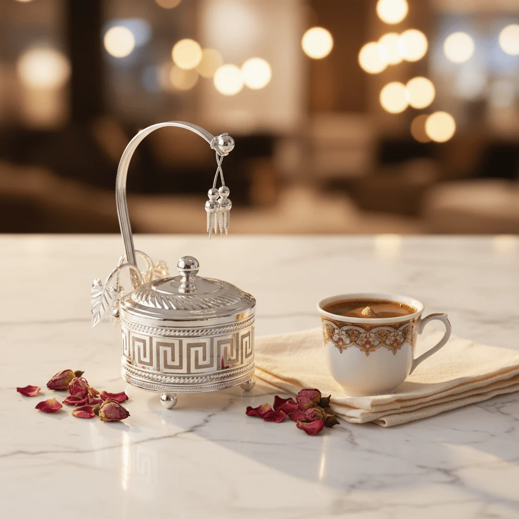 AKDC Imperial Silver & Glass Sugar Pot | Handcrafted Metal Luxury Serveware | 17cm - Image 2