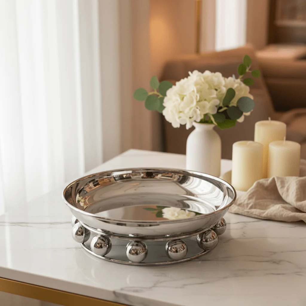 AKDC silver metal candy tray classic serving tray durable table display 20cm - Image 2