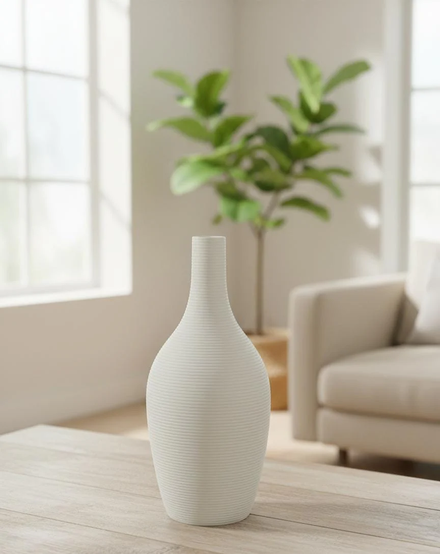 AKDC Slim White Ceramic Minimalist Vase – 22×10 cm - Image 2